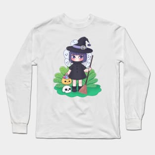 Cute Witch And Spooky Friends Long Sleeve T-Shirt